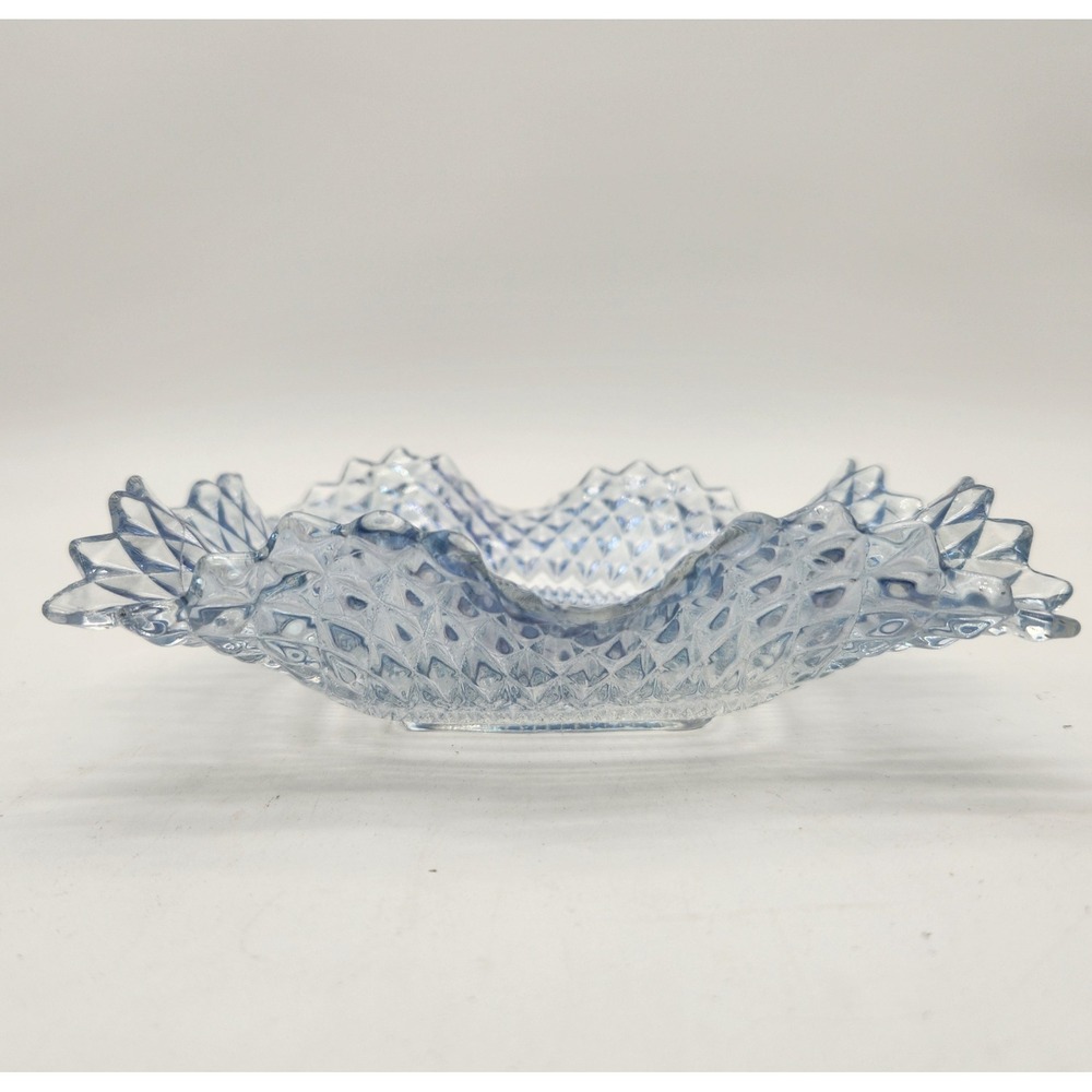 Vintage Indiana Glass Ice Blue Diamond Point Sawtooth Ruffle Pressed Glass Dish - Picture 8 of 10